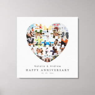Lienzo Collage de rompecabezas de corazón de aniversario 