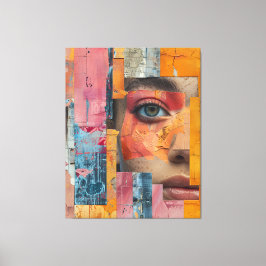 Lienzo Collage de rostro con pintura agrietada retrato vi
