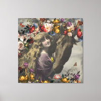 Collage floral de Chica victoriano y caballo negro