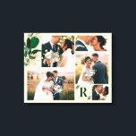 Lienzo Collage fotográfico del Día de la Foliage Verde<br><div class="desc">Follaje verde y dorado con Monograma Personalizado Carta inicial -Elegante y hermosa con tus imágenes fotográficas de 5 días de boda - collage de Personalizado keepsake envuelto en lienzo con diseño de bloques de color en verde, beige y oro - con tu carta inicial monogramada, y fotos de 5 días...</div>