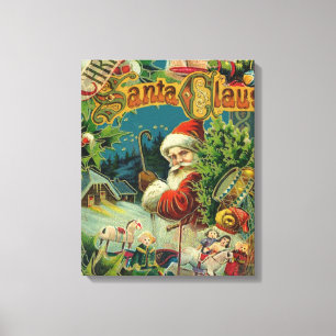Lienzo Collage Navideño de Papá Noel Victoriano Antiguo