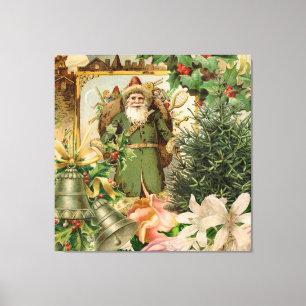 Lienzo Collage Navideño de Santa Verde del Viejo Mundo An