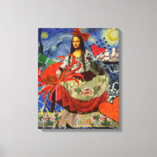 Lienzo Collage Noche Estrellada de Mona Lisa: Surrealista
