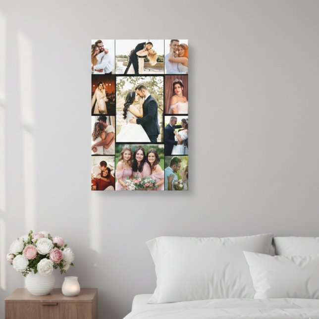 Lienzo Collage personalizado de 11 fotos de boda en lienz (Personalized 11-Photo Wedding Collage Canvas Print Elegant Custom Wall Art)