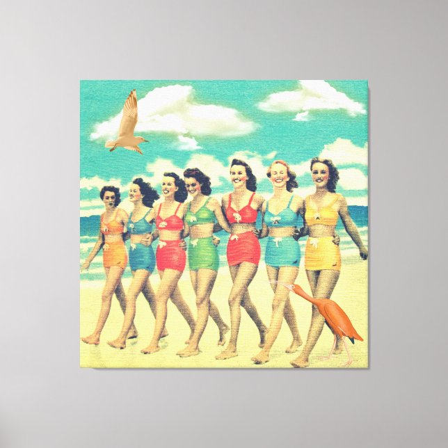 Lienzo Collage retro de la playa de los chicas (Anverso)