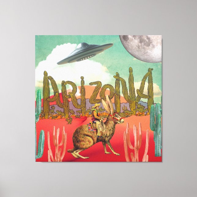 Lienzo Collage Surreal Cosmic Cowboy Arizona Jackalope (Anverso)