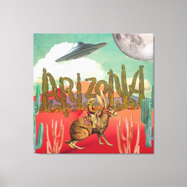 Lienzo Collage Surreal Cosmic Cowboy Arizona Jackalope (Anverso)