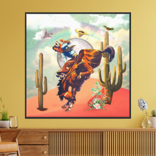 Lienzo Collage surrealista cópico de vaquero que se burla