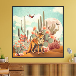Lienzo Collage surrealista de Cactus Moon Coyote