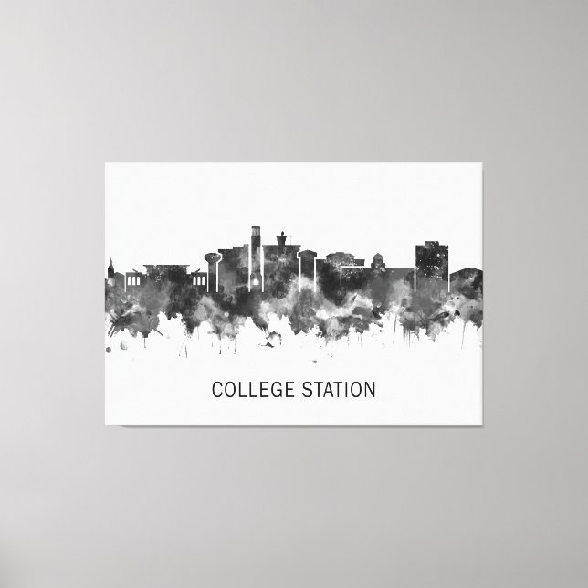 Lienzo College Station Texas Skyline BW (Anverso)