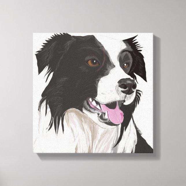 Lienzo Collie blanca y negra con retrato de ojos marrones (Anverso)