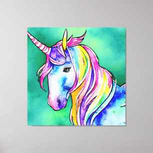 Lienzo Colores acuáticos coloridos pintura unicornio