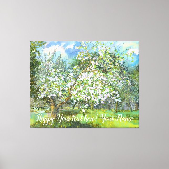 Lienzo Colores acuáticos de pintura al jardín floreciente (Anverso)