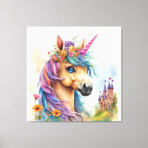 Colores de agua de unicornio con Castillo y Flores