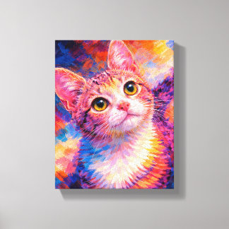 Lienzo Colorful Cat Art Print | Vibrant Kitten Painting