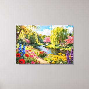 Lienzo Colorful Flower Garden River Spring Landscape Art