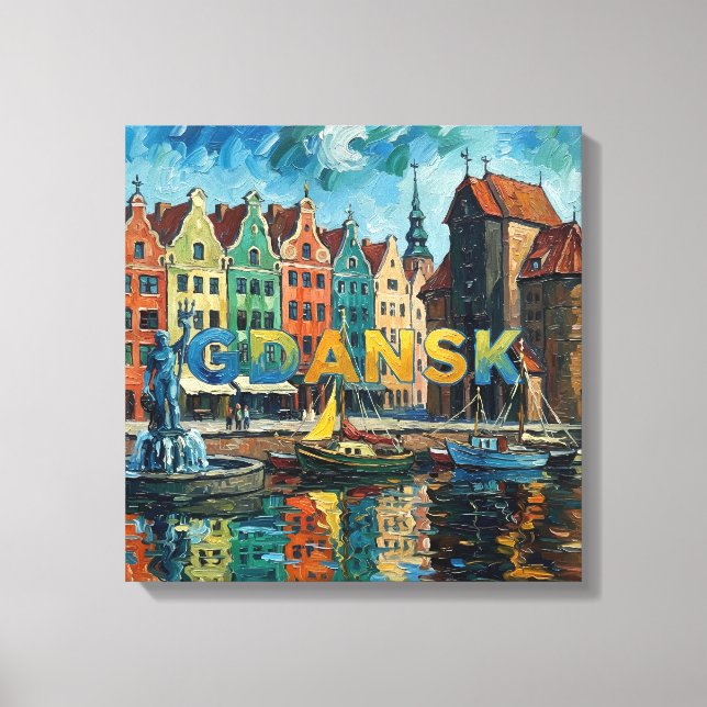 Lienzo Colorful Gdansk Waterfront Scene Canvas (Anverso)