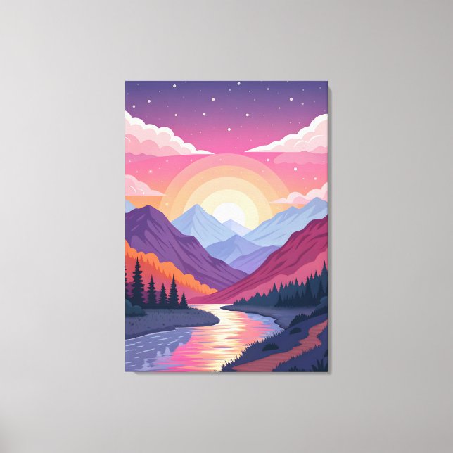 Lienzo Colorful Layered Mountain Sunset Landscape (Anverso)