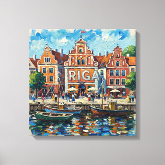 Lienzo Colorful Riga Waterfront Cityscape Canvas