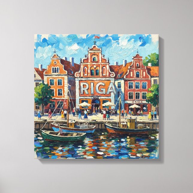 Lienzo Colorful Riga Waterfront Cityscape Canvas (Anverso)