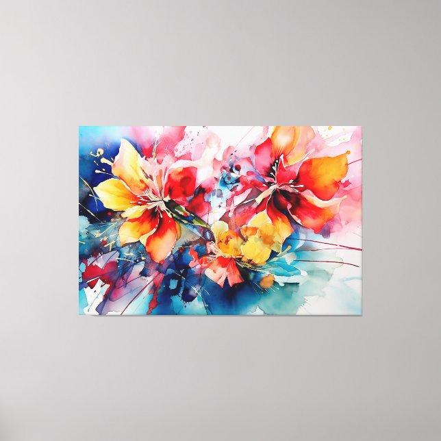 Lienzo Colorful Watercolor Flowers Vibrant Art (Anverso)