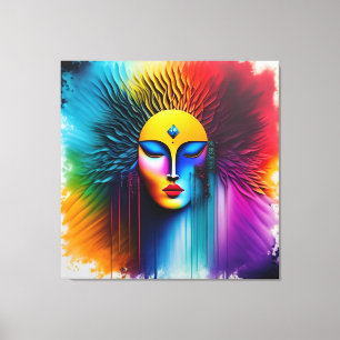 Lienzo Colorida acuarela mujer se enfrenta a abstracto ex