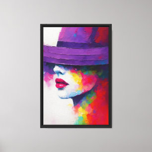 Lienzo Colorida mujer abstracta enfrentada con Gorra mora