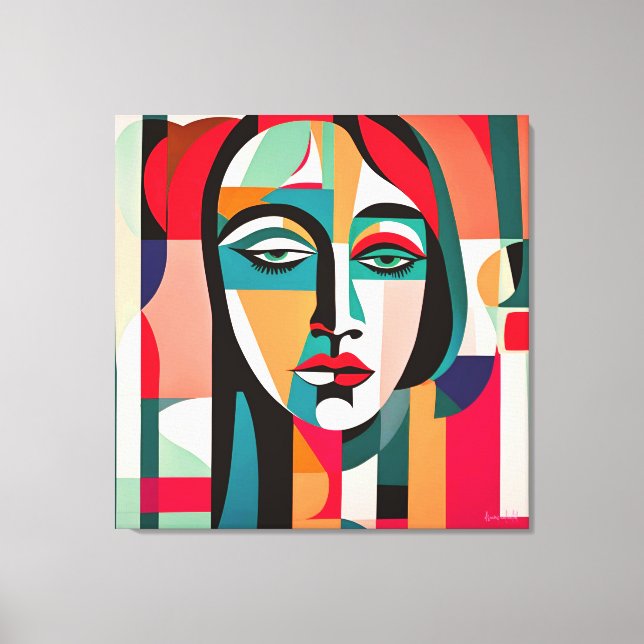 LIENZO COLORIDA MUJER RETRATO CUBISTA DE ESTILO PICASSO (Anverso)