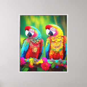 Lienzo Coloridas Aves Crudas En La Rama-67859