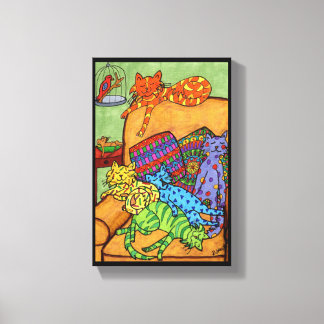 Lienzo Colorido Cute Drawing Cats Silla Napping Sleeping