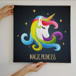 Lienzo Colorido de la princesa mágica de Unicorn<br><div class="desc">Este diseño presenta un magnífico unicornio de colores brillantes con cuerno dorado con un fondo de estrellas y tipografía moderna "Magical Princess" escrito en oro. Un regalo impresionante para ella. Ver los otros productos fabulosos en este diseño en nuestra tienda.</div>