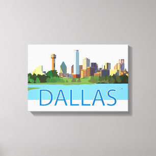 Lienzo Colorido Ilustracion Skyline de Dallas