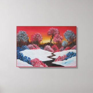Lienzo Colorido invierno Snowy Red Sunset Canvas Print