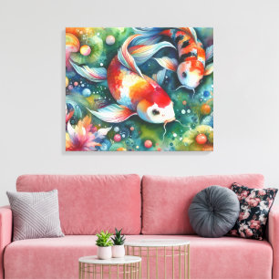 Lienzo Colorido Koi Fish Whimsical Watercolor Naranja Ver