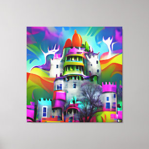 Lienzo Colorido medieval Muro del castillo de la fantasía