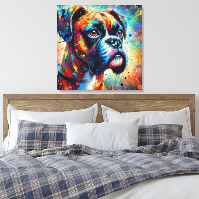 Lienzo Colorido Pop Art Boxer Perros Perros Verde azulado (Insitu(Dormitorio))