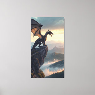 Lienzo colosal dragón antiguo encaramado sobre un acantil