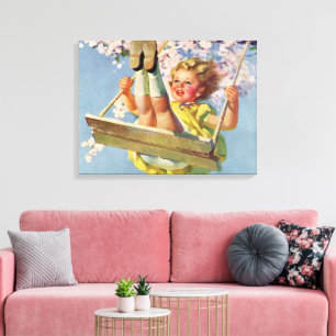 Lienzo Columpio Antiguo, Niña Columpiándose en un Árbol J