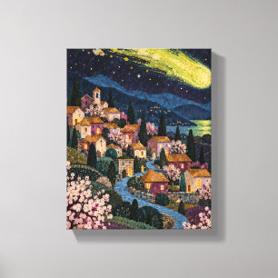 Lienzo Cometa Wasabi sobre Plum Village   Paisaje Nocturn