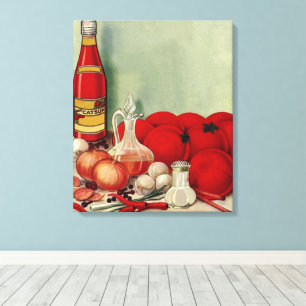 Lienzo Comida Italiana Vintage Tomate Cebolla Pimientos S