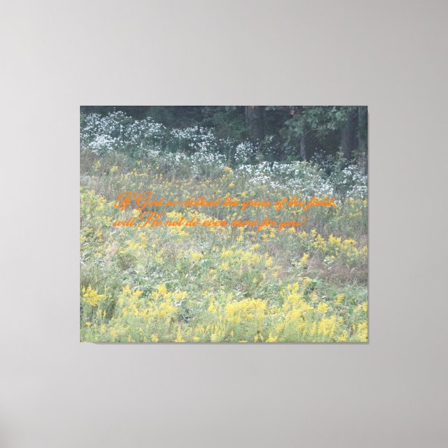 Lienzo Como las flores del campo, Dios te cuidará (Anverso)