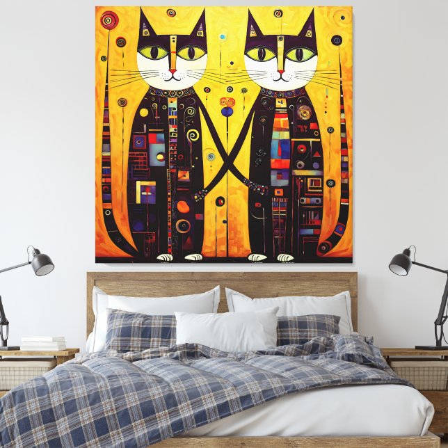 Lienzo Compañeros abstractos: una historia de dos gatos (Insitu(Dormitorio))