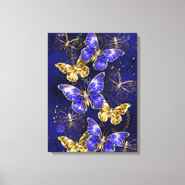 Lienzo Composición con mariposas de zafiro (Anverso)