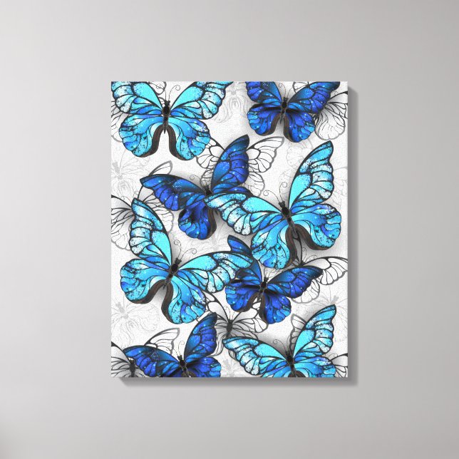 Lienzo Composición de las mariposas blancas y azules (Anverso)