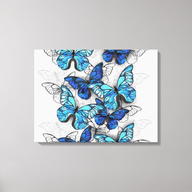 Lienzo Composición de las mariposas blancas y azules (Anverso)