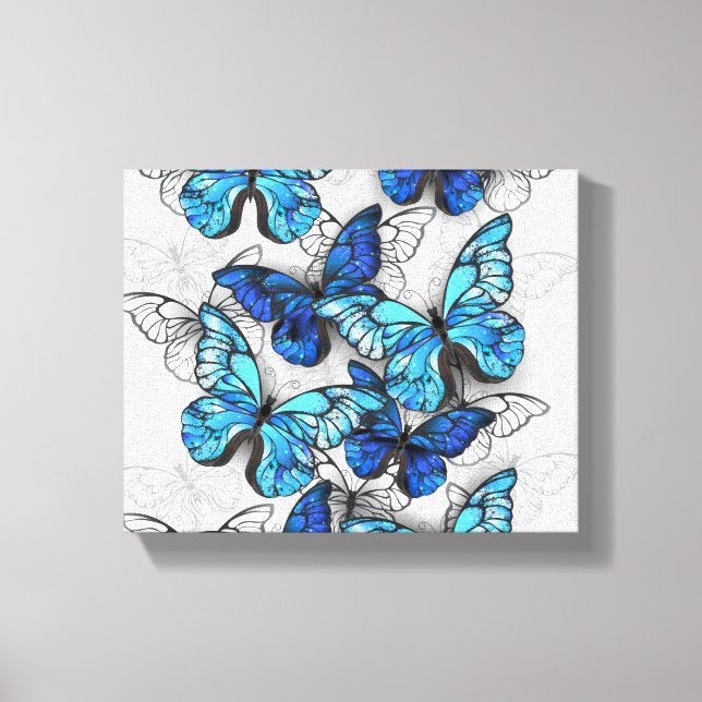 Lienzo Composición de las mariposas blancas y azules (Anverso)