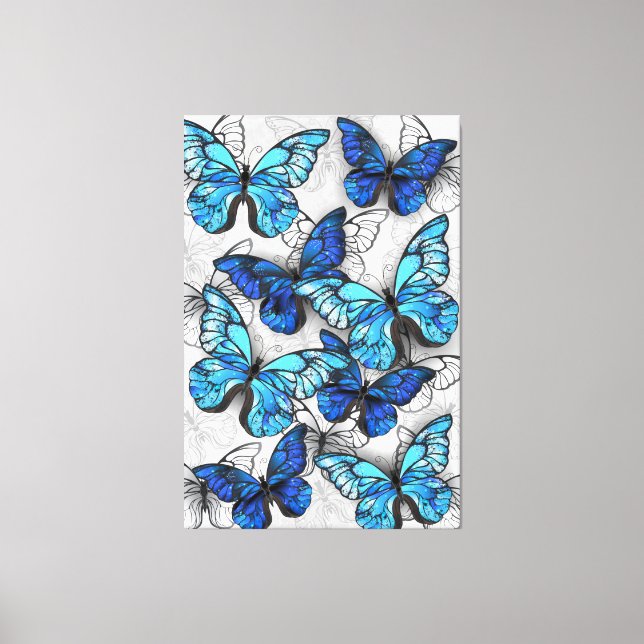 Lienzo Composición de las mariposas blancas y azules (Anverso)