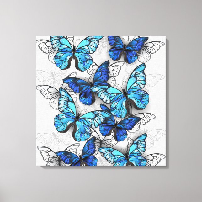 Lienzo Composición de las mariposas blancas y azules (Anverso)