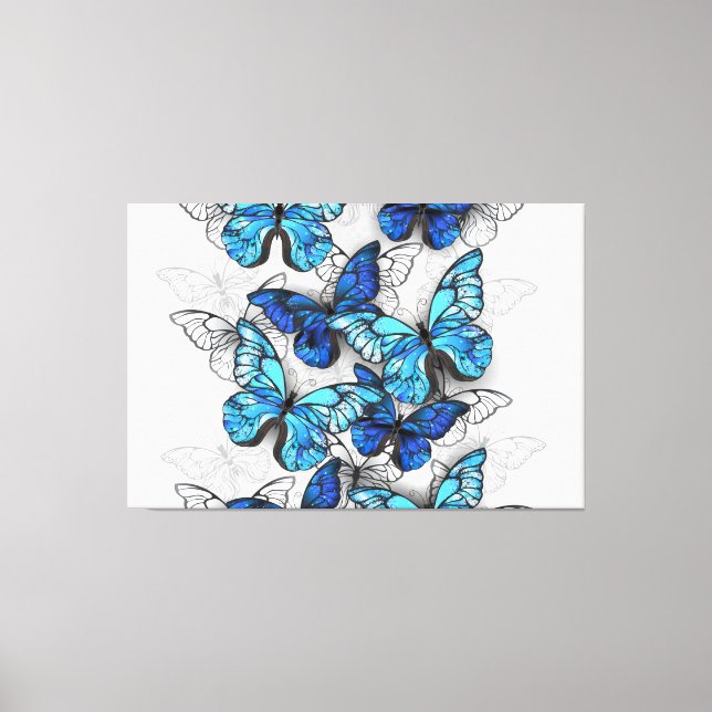 Lienzo Composición de las mariposas blancas y azules (Anverso)