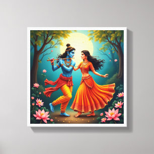 Lienzo con Radha Krishna Pinturas Espirituales 🌺🎶.